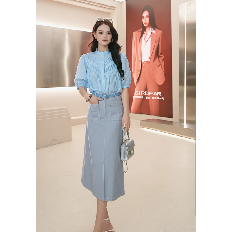 GIRDEAR/哥弟冬季新款百搭宽松减龄高级感灯笼袖纯棉衬衫1300970