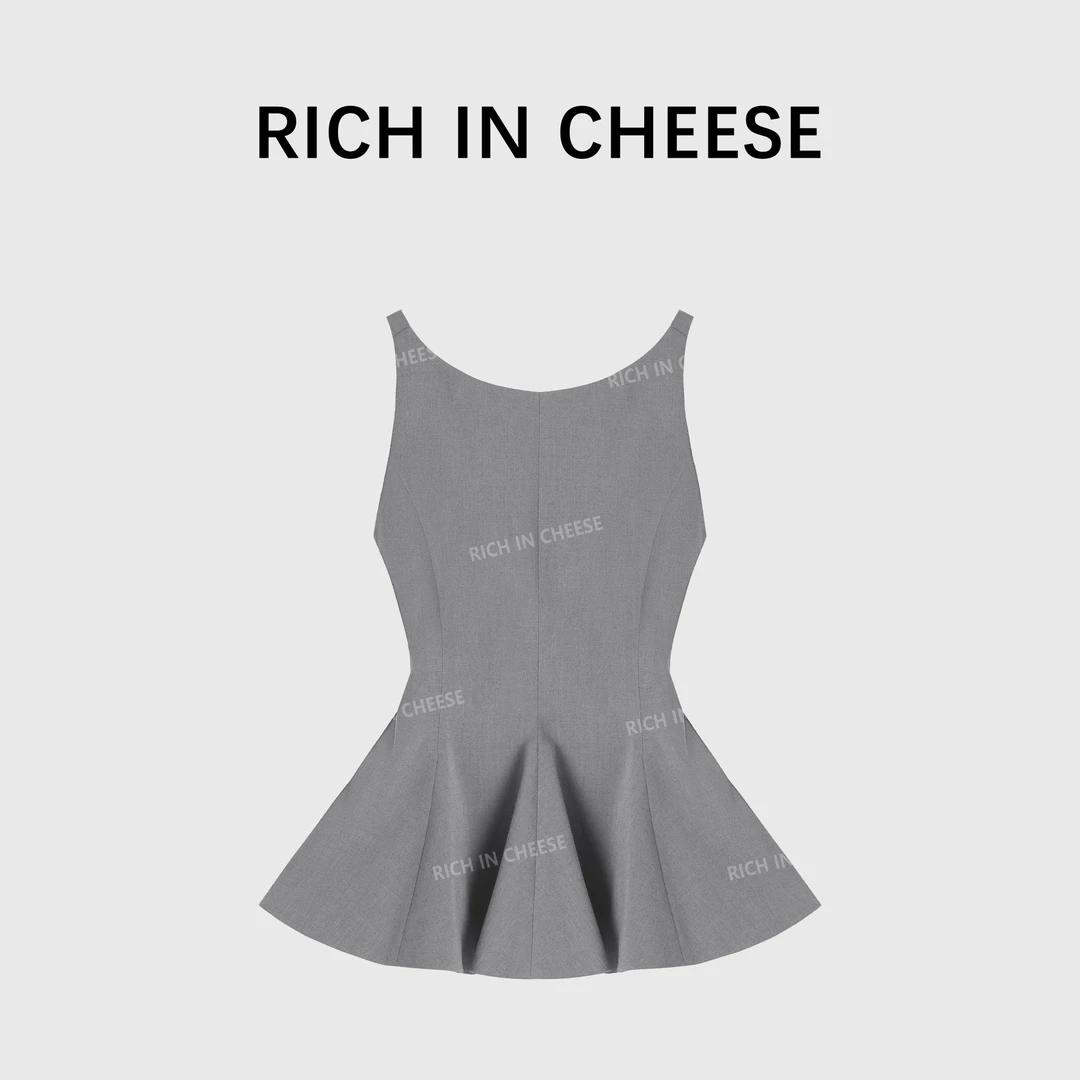 RICHINCHEESE 夏日焦点 千金感收腰裙摆式下摆蝴蝶结气质短款上衣