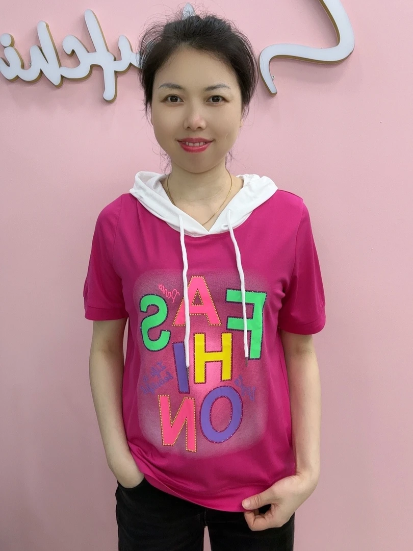 【姐妹服饰】【2555款】夏季时尚休闲百搭印花连帽女士T恤