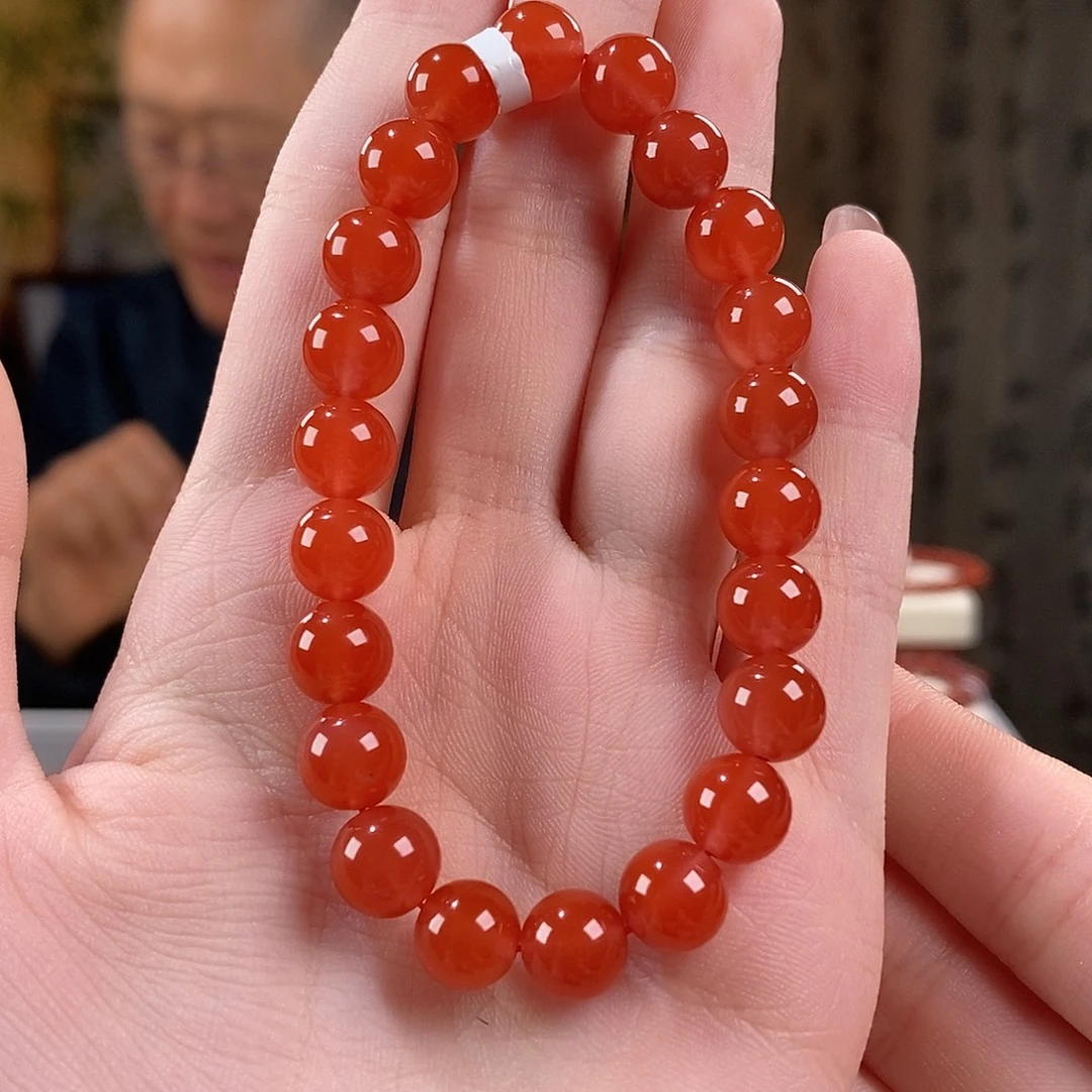 南红玛瑙未镶嵌手链原矿特级8.5mm冰红