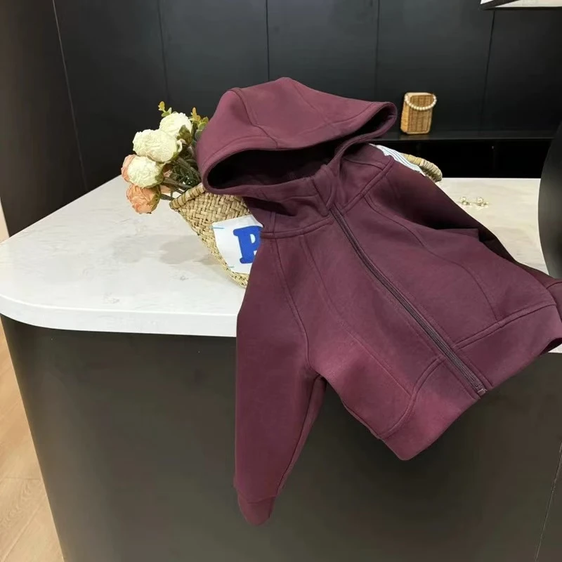 WT-2034 酒红色 儿童保暖开衫卫衣 舒适修身开衫外套