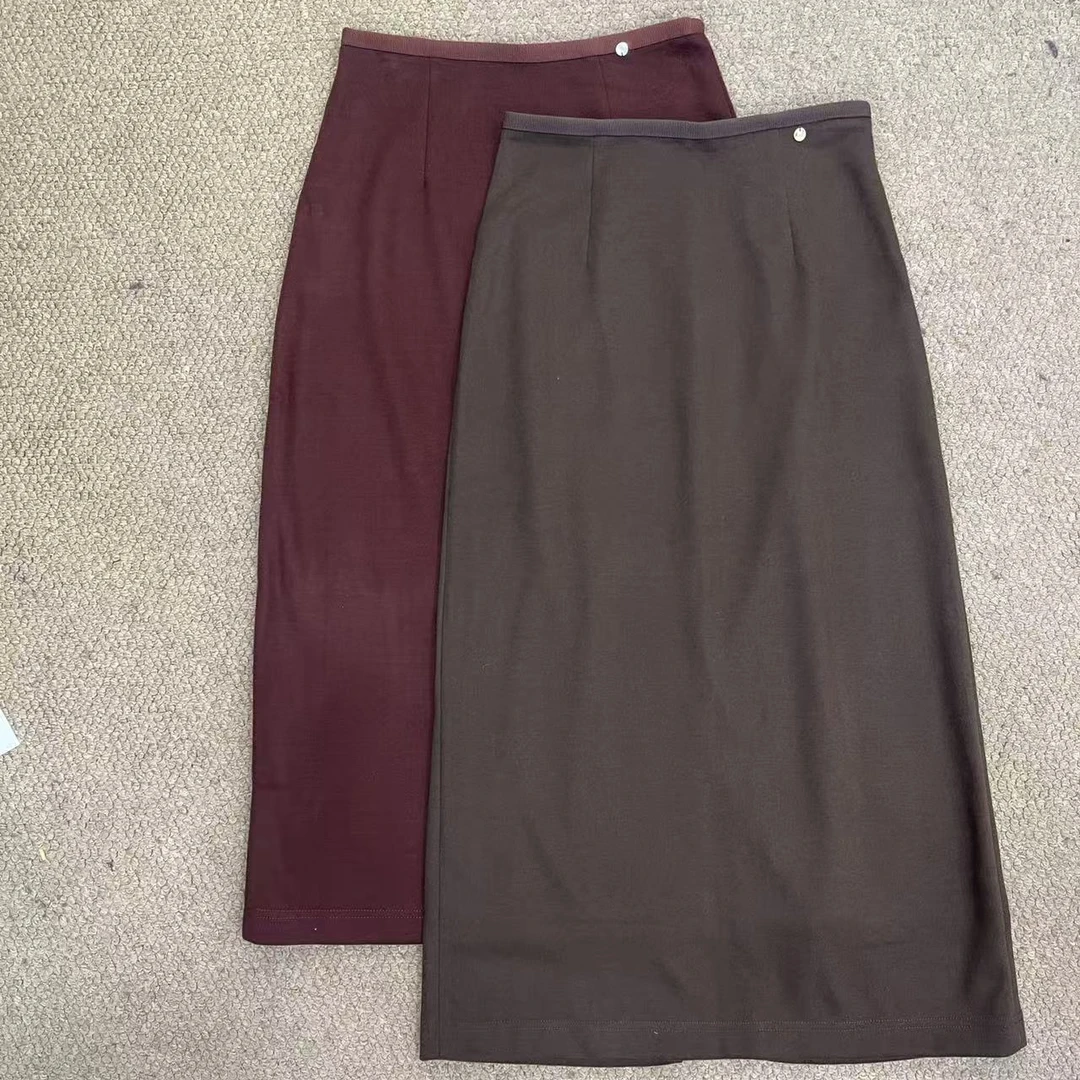 羊毛贝壳扣中长款后面开叉气质半身裙 休闲百搭女士半身裙 9926