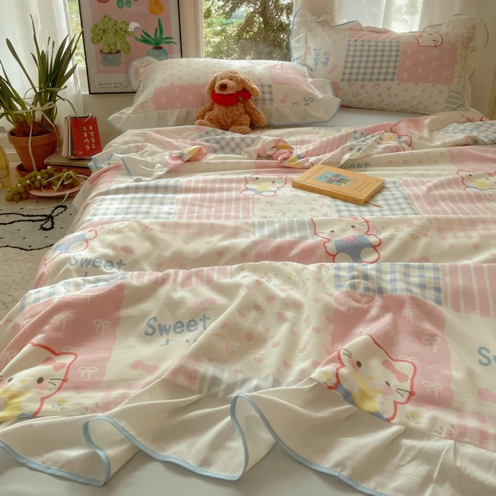 可爱少女心水洗棉花边款超柔亲肤夏凉被四件套学生宿舍单人三件套