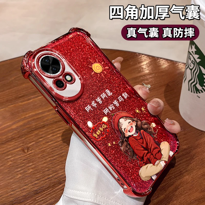 适用于华为nova13新年女孩红色电镀四角气囊防摔手机壳女款高级感