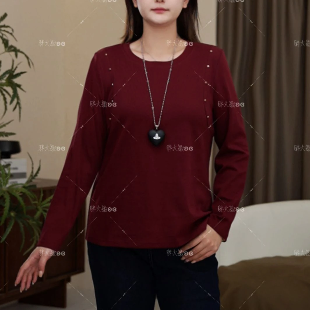 【胖霜霜秋款上新】PDM22517秋季新款弹力设计感圆领大码女装上衣
