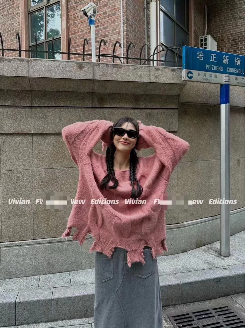 Vivian含羊大版麻花设计款毛衣（9022#）