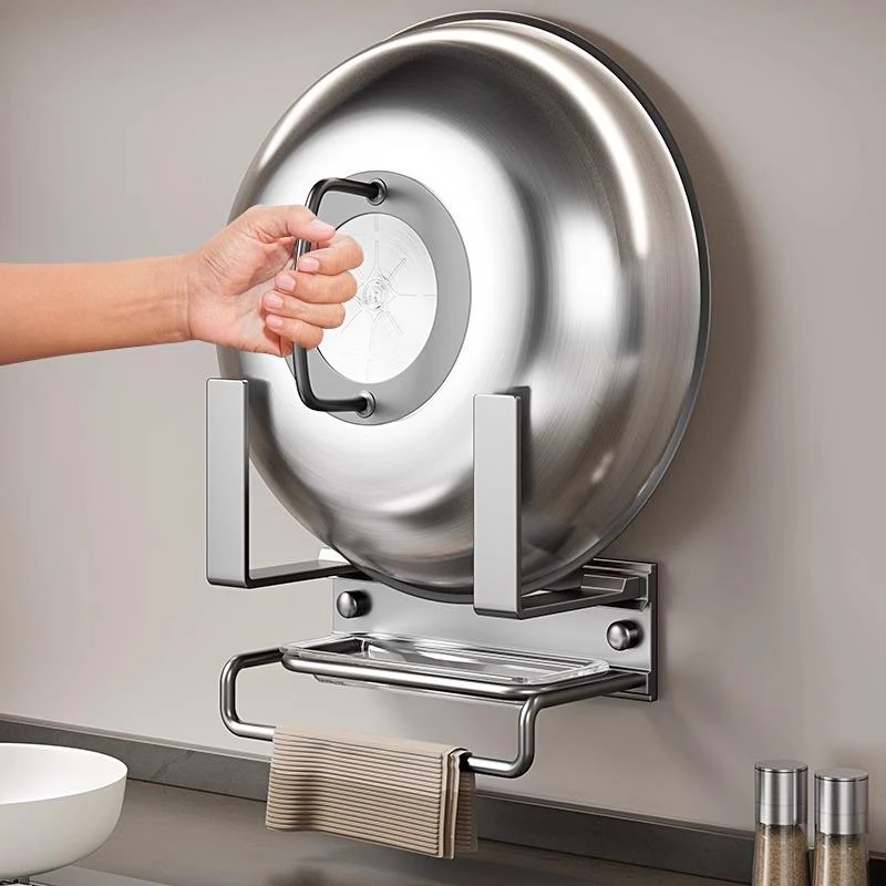 厨房大锅盖架免打孔壁挂式置物架放菜板锅具墙上架子架托收纳神器