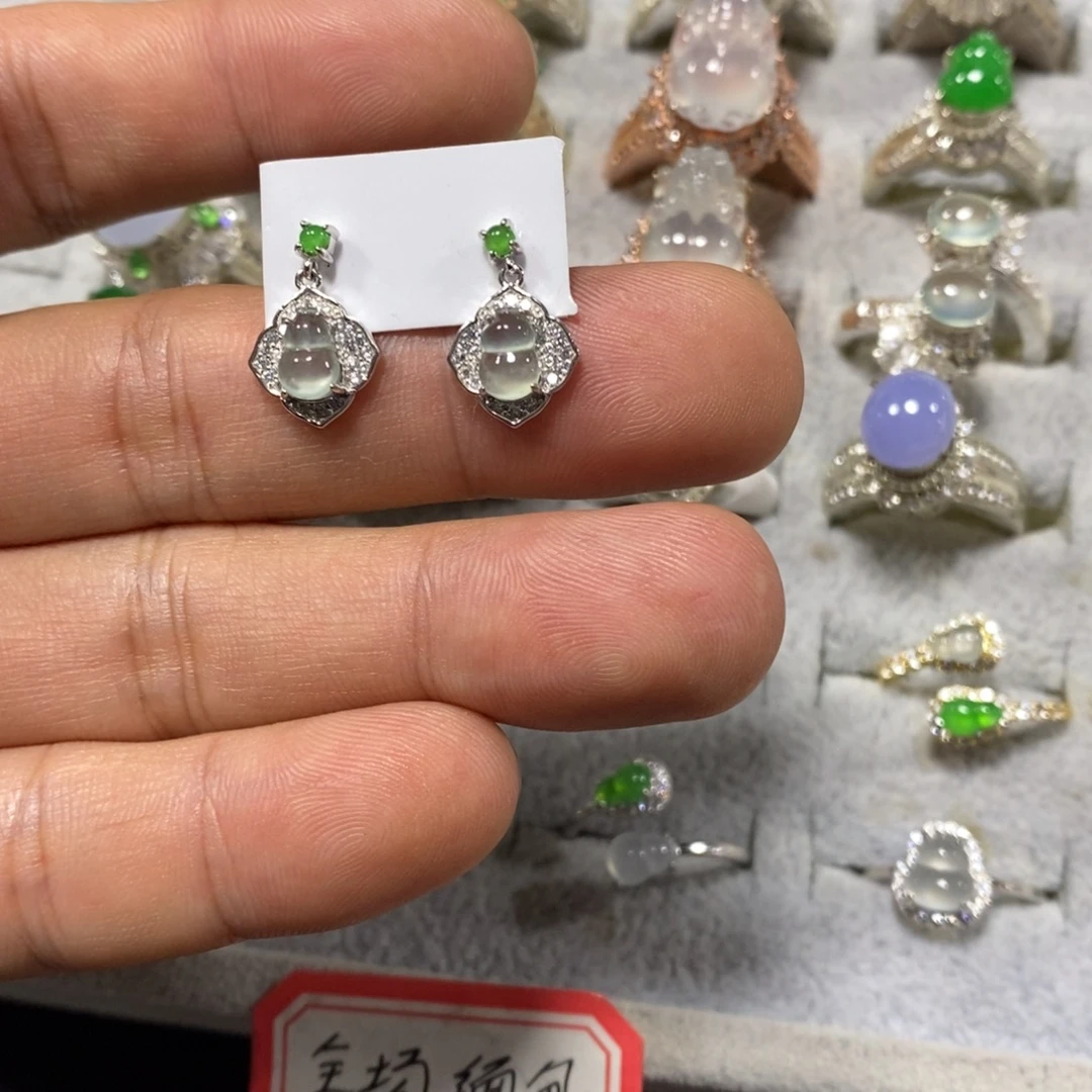 翡翠银S925镶嵌耳饰