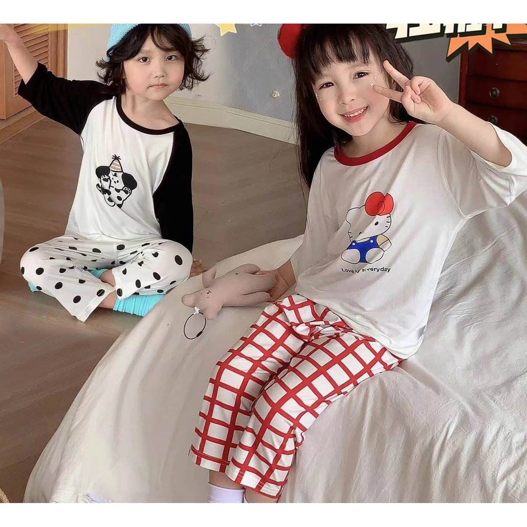 【7A抗菌】儿童款睡衣纱感清凉优可丝莱赛尔七分宝宝空调服家居服