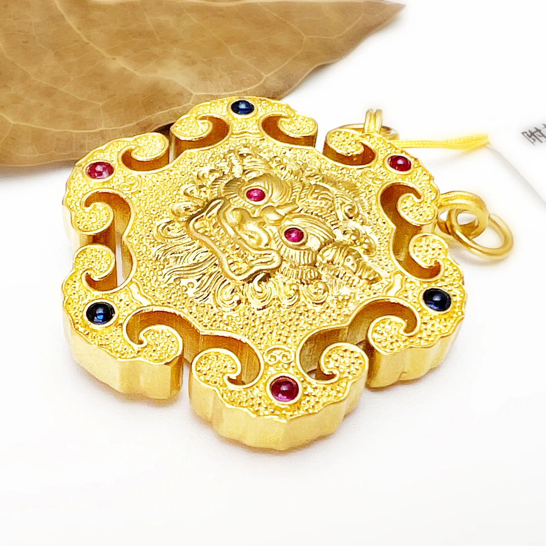 【吊坠】黄金足金999【黄金首饰】【炸珠瑞兽椒图平安牌】