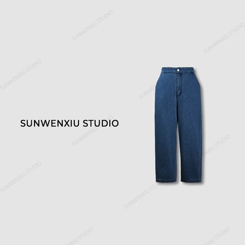 swx studio2店 “小胖丁”春季松紧高腰九分锥形牛仔裤