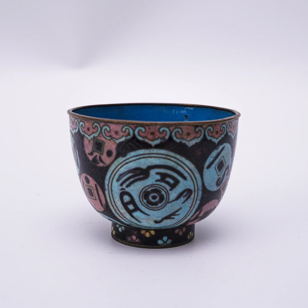 (AD6)LS314清晚期铜胎景泰蓝钱纹杯