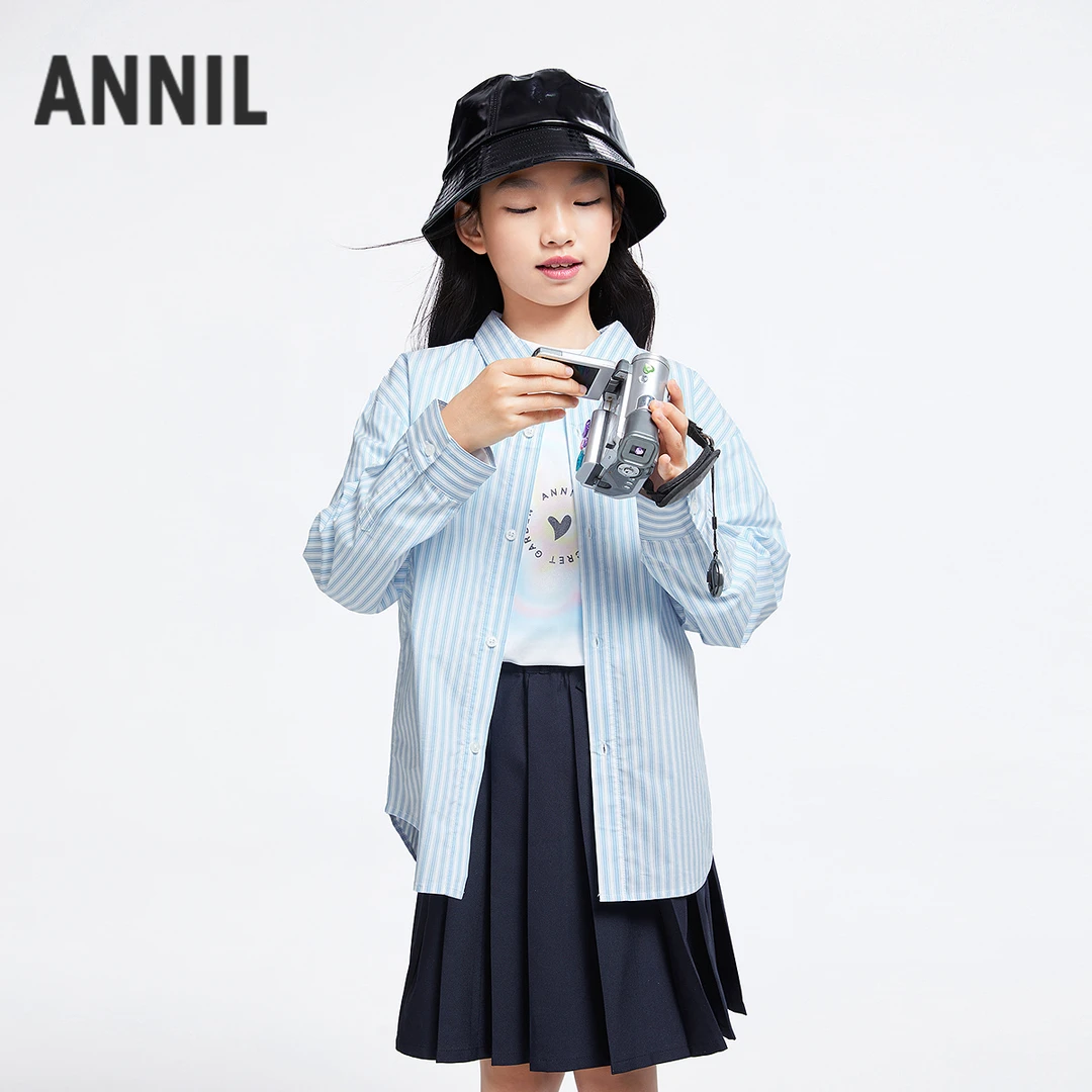 男女童翻领长袖上衣春季新款安奈儿童装EM511020