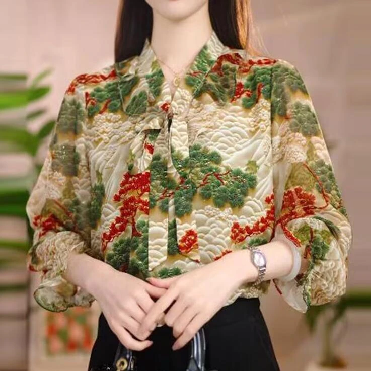 夏季九分袖薄款碎花冰丝雪纺衬衫大码胖mm遮肚显瘦防晒小衫