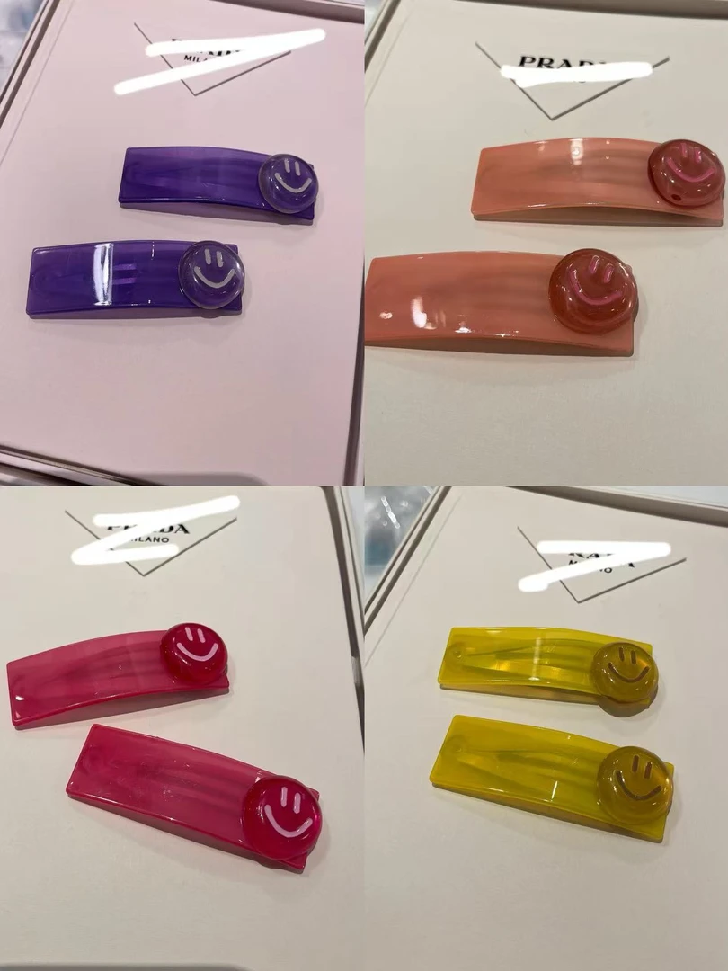 韩国【BORAKOO】【吉莉】东大门代购正品 彩色笑脸压夹发夹（一对）