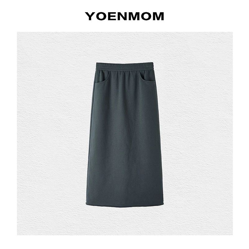 YOENMOM·若尘2024冬季新品 经典简约松紧高腰垂感显瘦直筒半身裙