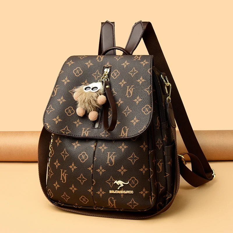 玫瑰袋鼠双肩包女2025新款时尚女士妈妈日常逛街上班旅行软皮背包