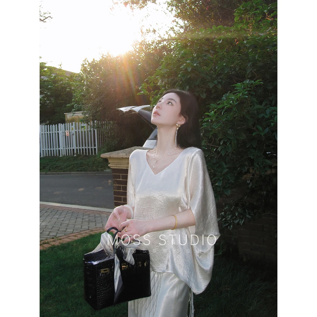 MOSS STUDIO 【云间月】新中式醋酸绉套头上衣女