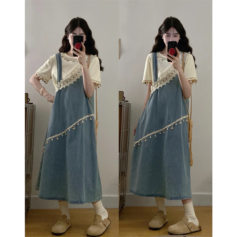 大码夏季法式休闲时尚背带裙俩件套2025微胖mm高级感小众宽松优雅