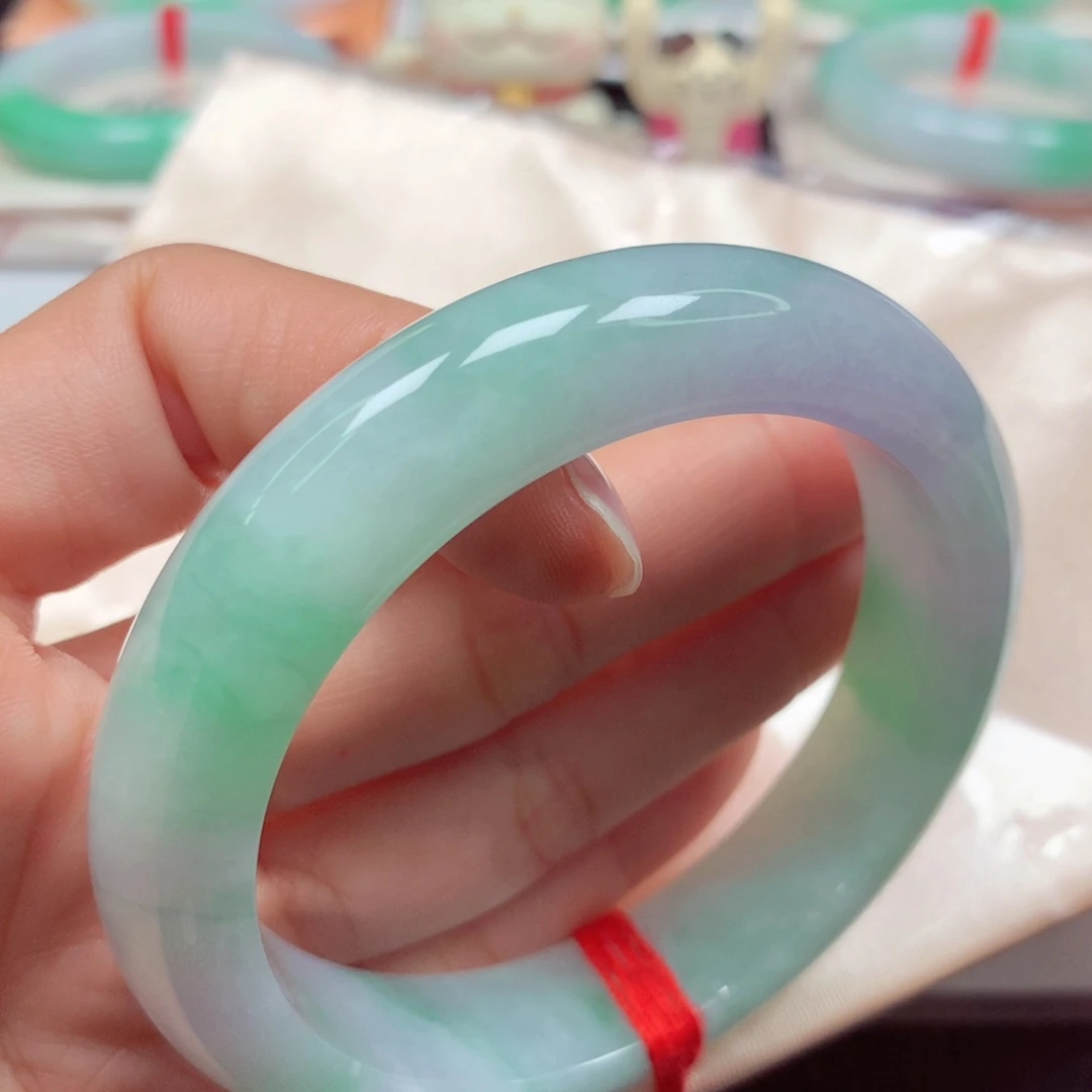 翡翠未镶嵌手镯冰胶润春带彩梦幻5758