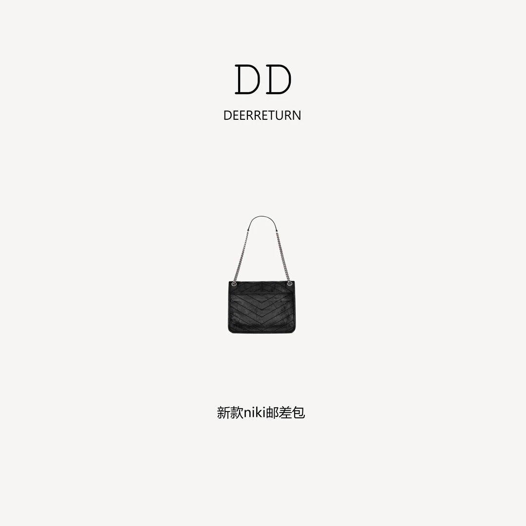 DD中号【niki邮差包】油蜡牛皮时尚轻奢链条包单肩斜挎女包百搭