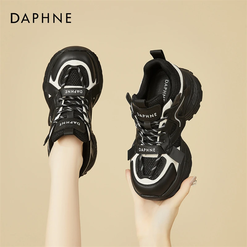 达芙妮厚底老爹鞋女秋季2025新款爆款撞色赛车鞋休闲港风运动鞋子