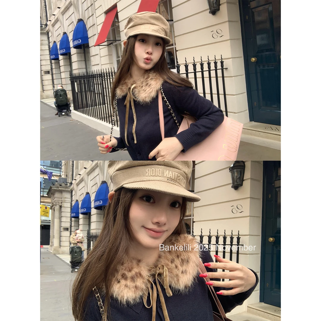 板栗可可Bankelili'英伦贵女'10绵羊毛针织开衫/系带环葆毛围脖女