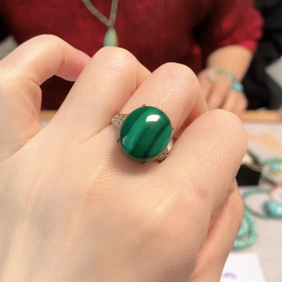 孔雀石银S925镶嵌珠宝奇石