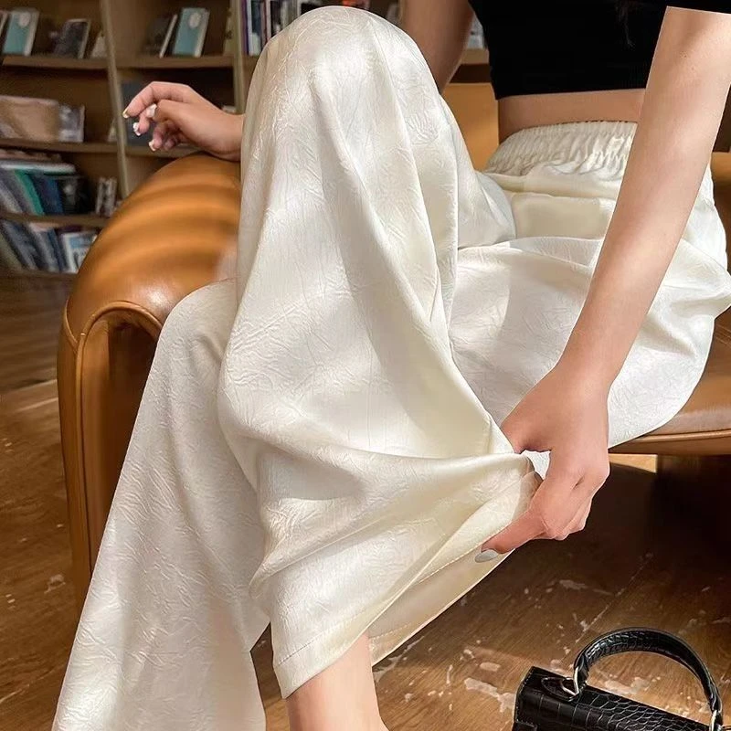 【现货+运费险】时尚休闲缎面提花夏季百搭高腰显瘦垂感直筒阔腿裤