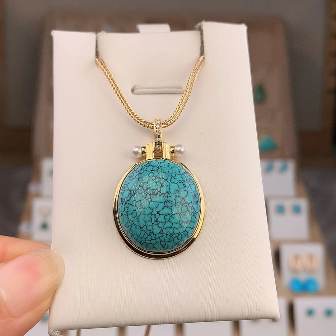 绿松石18K金镶嵌吊坠(不含链)