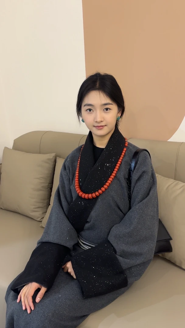 【送腰带】～黑灰亮钻拼款康巴安多双层加厚藏袍藏装女装藏袍锅庄舞