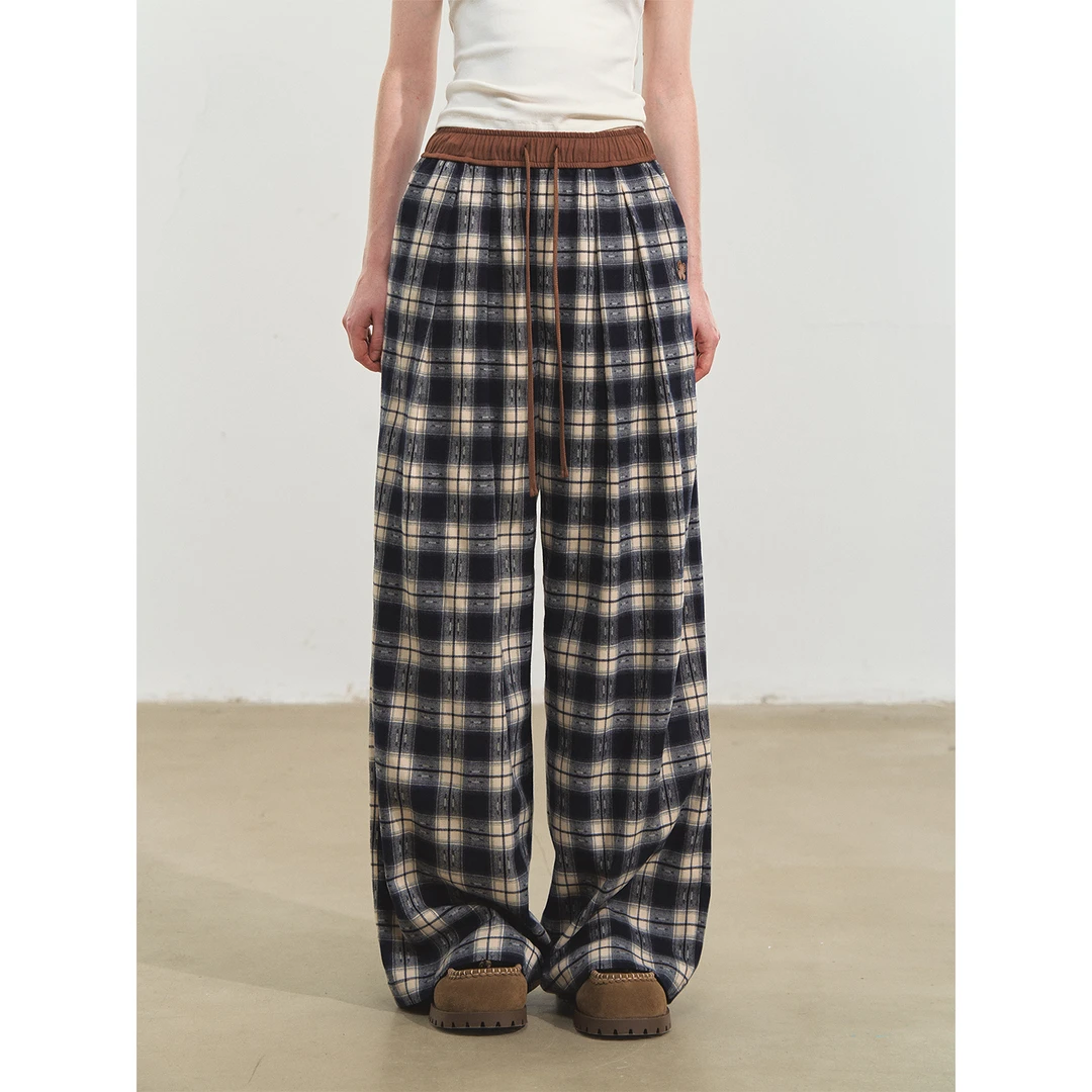 SOMESOWE慵懒格纹阔腿休闲裤