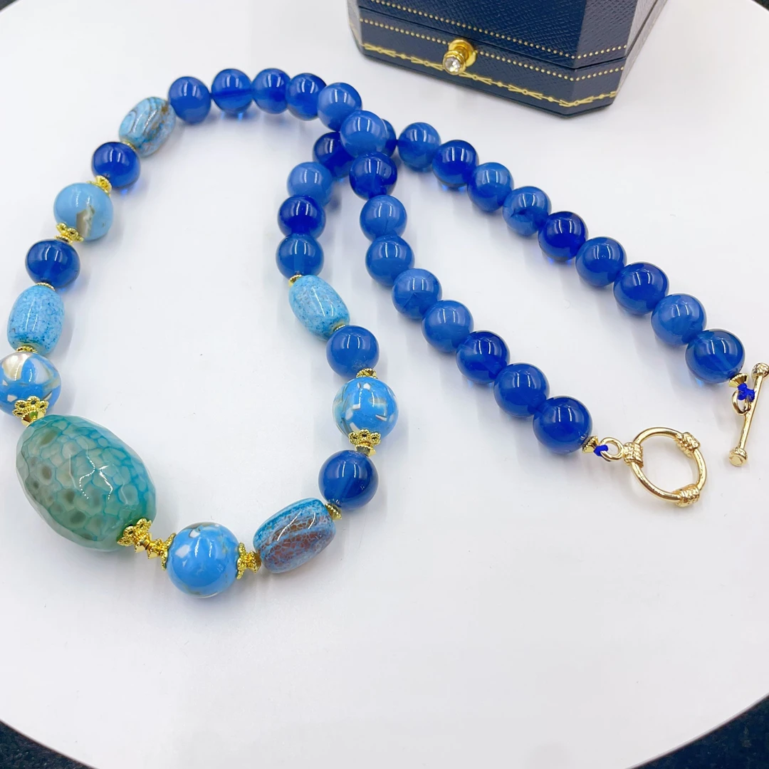 4689  蓝色椭圆珠珠项链百搭多样性发货