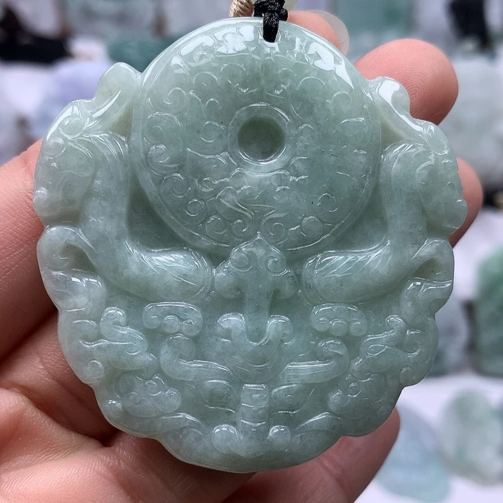 翡翠未镶嵌颈饰仿古饕餮平安扣福利