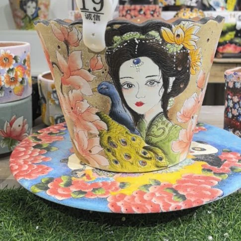 红泥花盆景德镇陶瓷