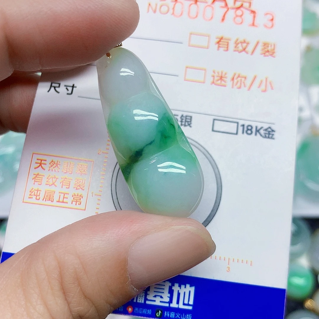 颈饰18K金镶嵌翡翠豆子