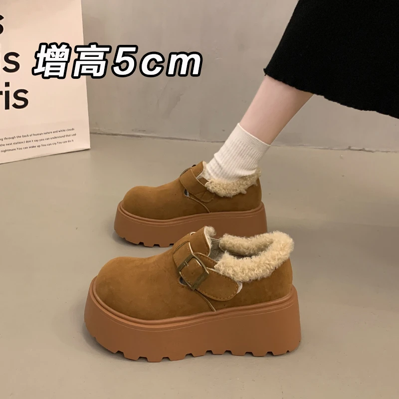 厚底增高5cm雪地靴女2025冬季加绒加厚勃肯鞋保暖东北棉鞋