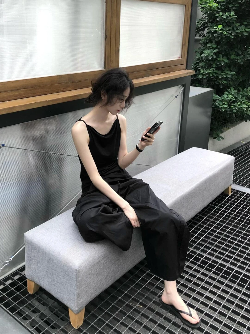 夏季新款网红清冷系禅意衣服女炸街气质时尚吊带上衣休闲裤子女装