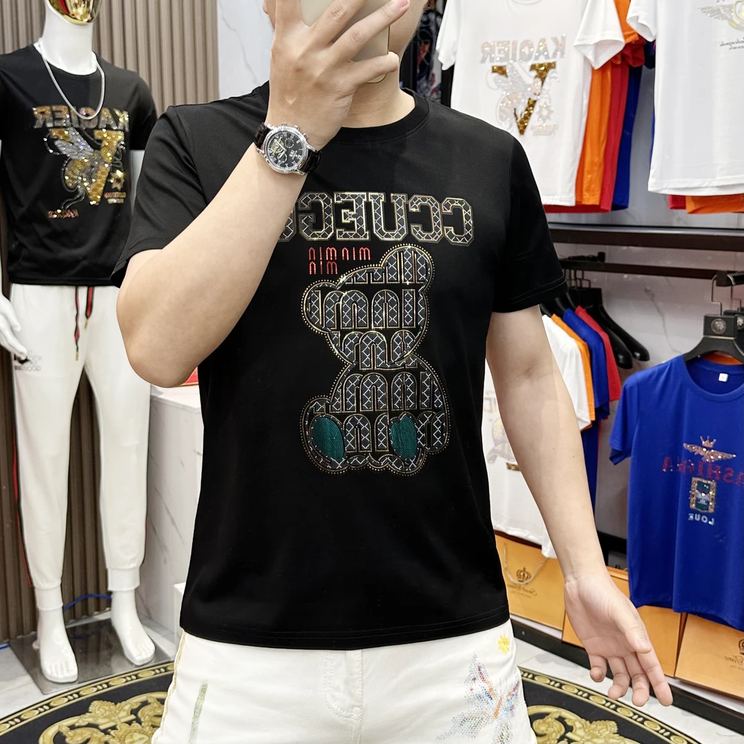 2025夏季新款时尚男士短袖T恤圆领修身轻奢休闲百搭个性半袖