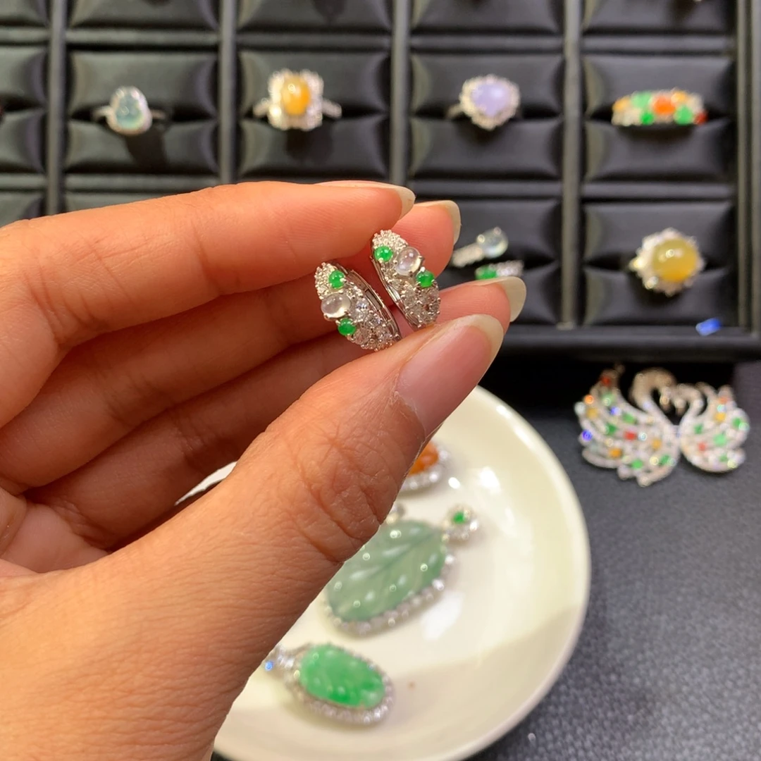 翡翠银S925镶嵌耳饰