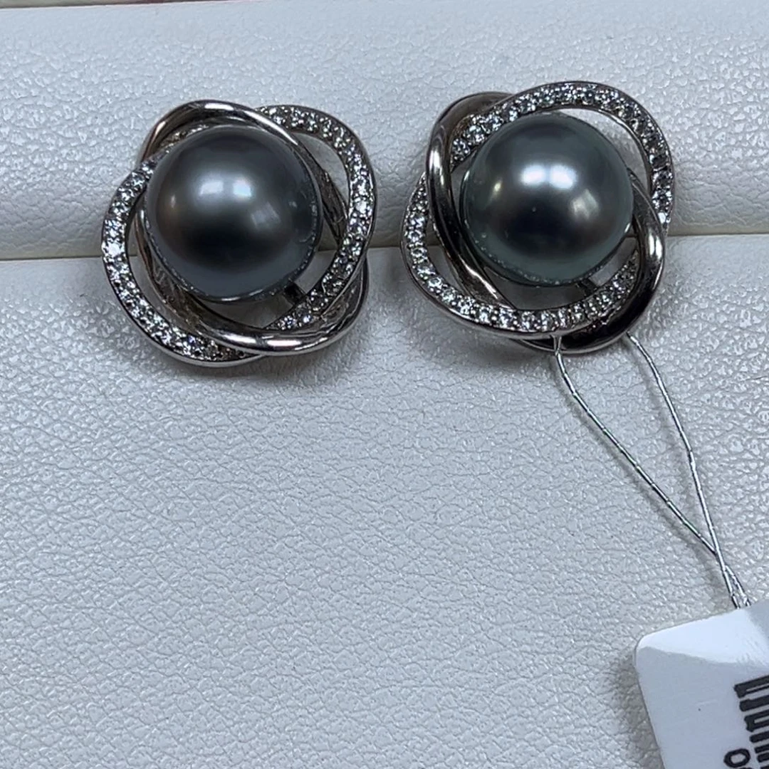 银S925镶嵌耳饰海水珍珠9-10mm