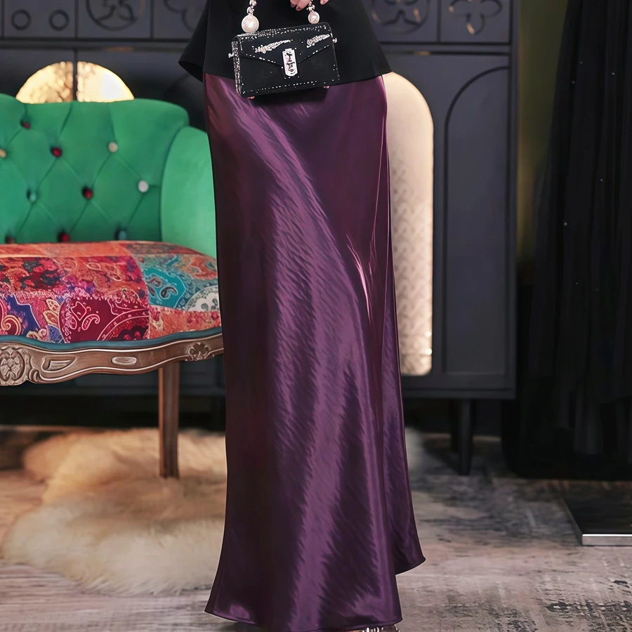 双11福利【三色华尔兹】黑白紫三色松紧腰小A版醋酸半裙