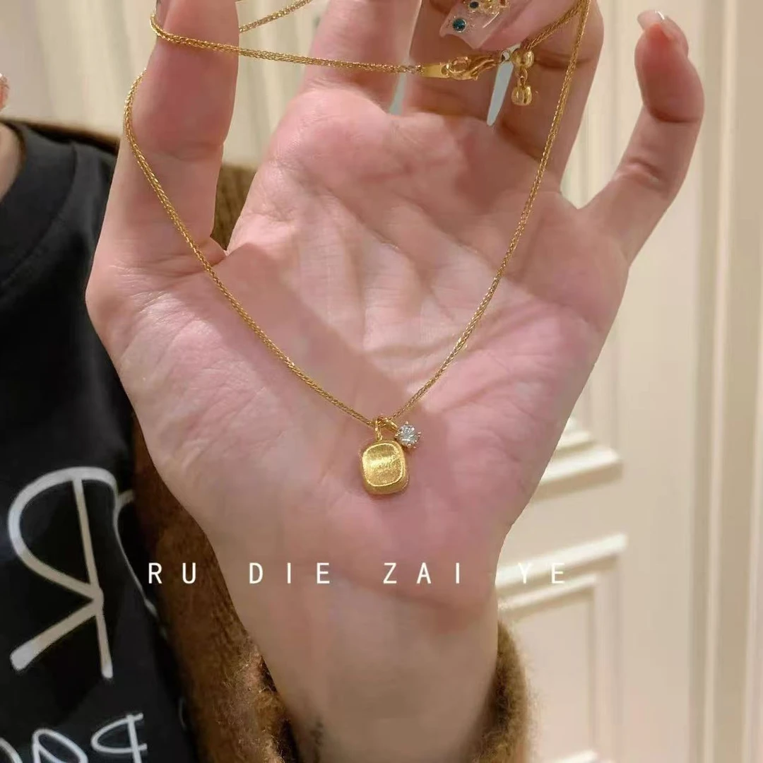 vintage中古拉丝小方糖项链轻奢高级毛衣链锁骨链A481