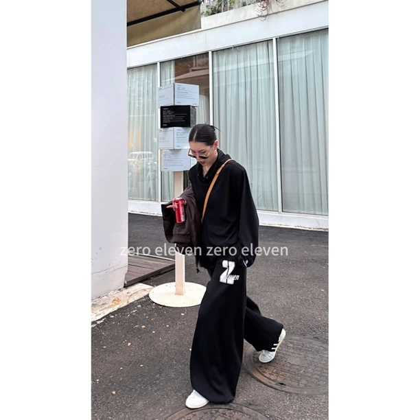 zero eleven定制腔调垂感松紧腰渐变字母印花弯刀休闲卫裤ZHA0136