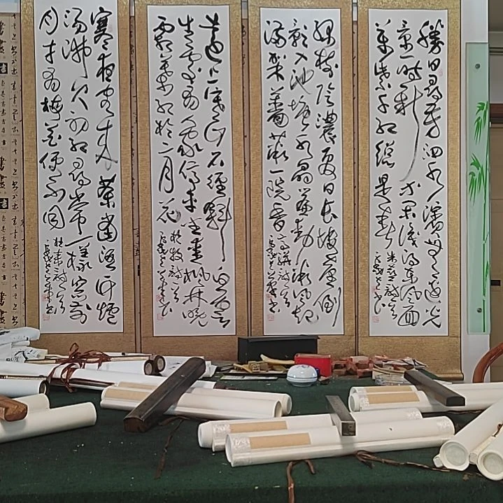 书法春夏秋冬。精裱起来。175Ⅹ42X4