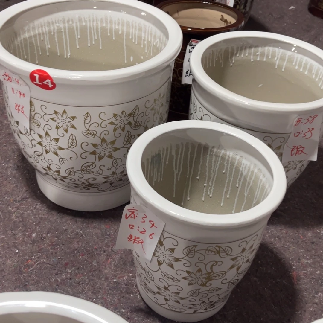 白色金花一套三个花盆