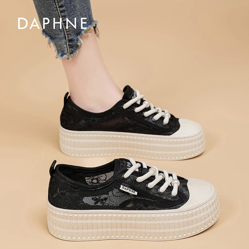 达芙妮轻便懒人渔夫鞋女2025夏季新款百搭透气显脚小网面小白鞋爆