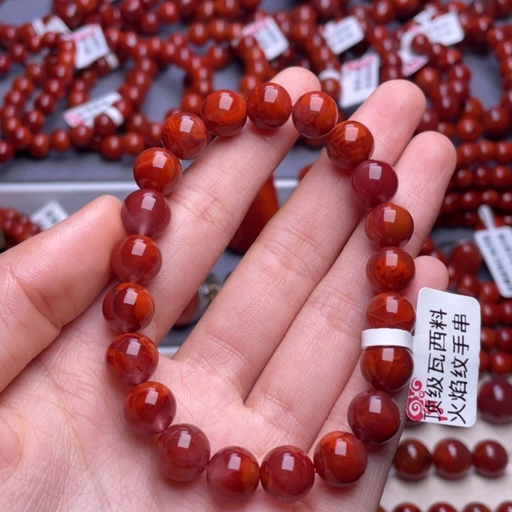 南红玛瑙未镶嵌其他9mm精品瓦西火焰纹圆珠手串