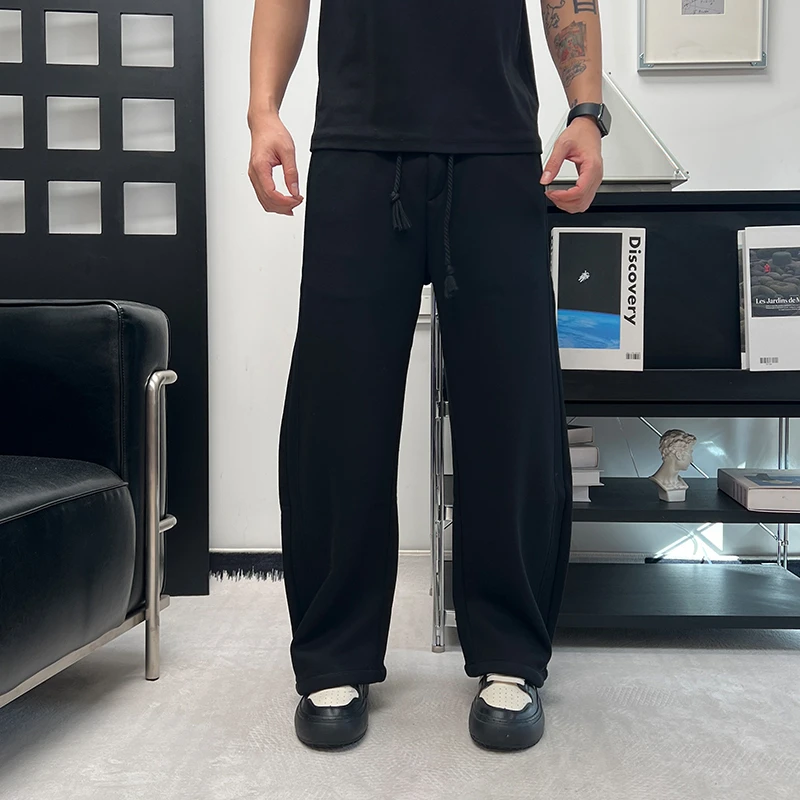 男士冬季加绒加厚灰色卫裤宽松弯刀慵懒风休闲松弛感长裤男运动裤