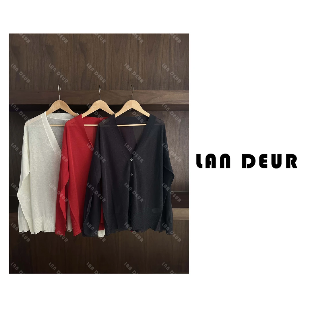 【浪漫人间】冰麻透气V领针织开衫时尚休闲薄款夏季防晒上衣女